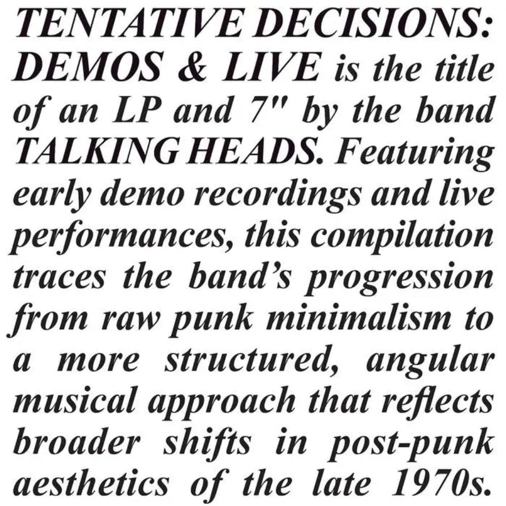 Tentative Decisions: Demos & Live - Talking Heads - metafield_custom.product_key_info - 603497809530 - The Vinyl Store